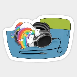 Yuni Sleeps On The Headphones Sticker